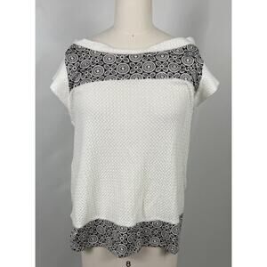 NWT-Paper Crane Sz M Floral Stitch Patterned Bold Striped Short Sleeve Soft Top